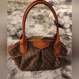 Dooney & Bourke Cream and Brown Leather Shoulder Bag